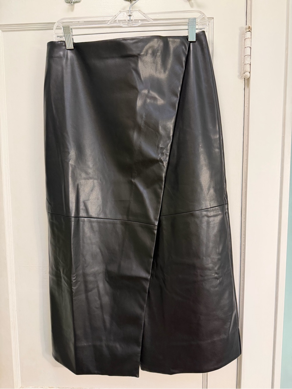 NWT - GAP Black Faux Leather Wrap-Front Midi Skirt